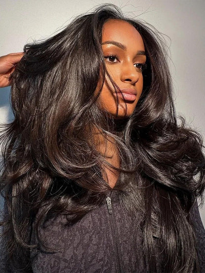 belvedon-Styled Butterfly Cut Layered Yaki Straight Glueless Install Half Wig With Draw-string Beginner Friendly